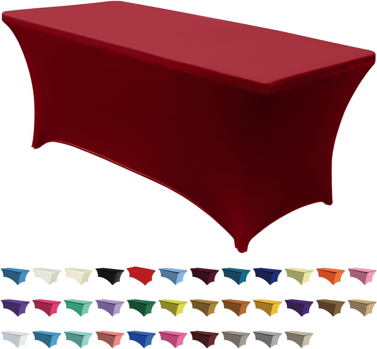 ABCCANOPY 6 FT Red Spandex Table Cover Stretch Fitted Wrinkle Resistant Tablecloth Reuse for Rectangular Folding Table Patry Event Wedding Banquet Protector