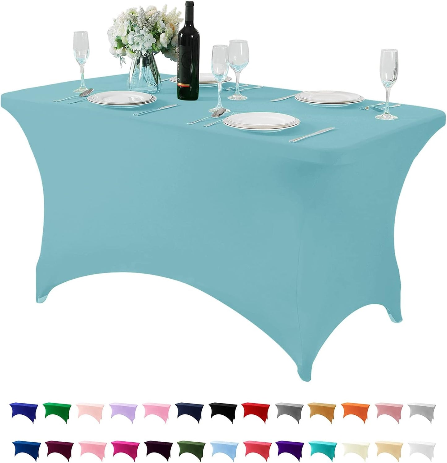 Spandex Table Cover for 4FT Table Universal Fitted Stretch Tablecloth for Party, Banquet, Wedding and Events-Aqua