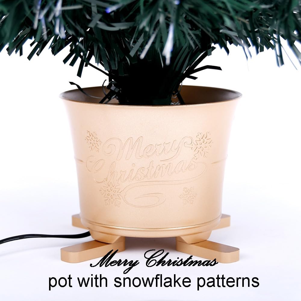 32 inch Green 5-Layer LightShow Small Fiber Optic Christmas Tabletop Tree with Gold Pot and Adaptor