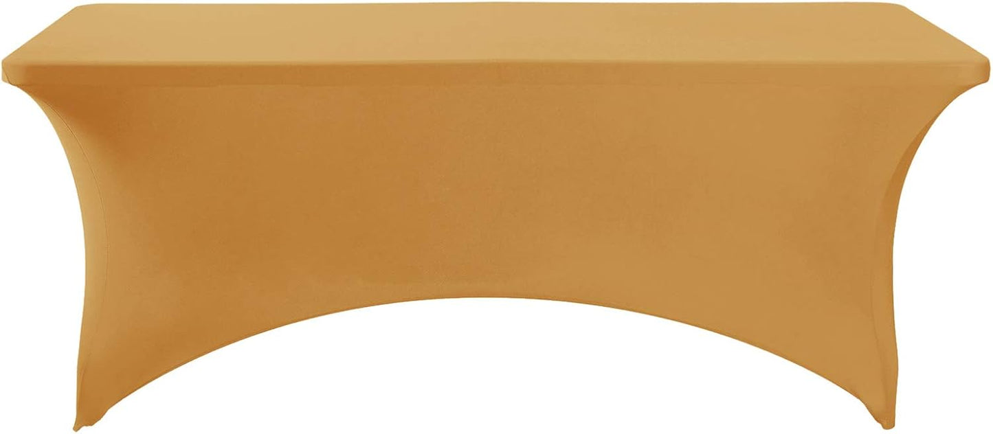 Spandex Table Cover for 6Ft or 4fT or 8ft Table Universal Fitted Stretch Tablecloth for Party, Banquet, Wedding and Events-Gold