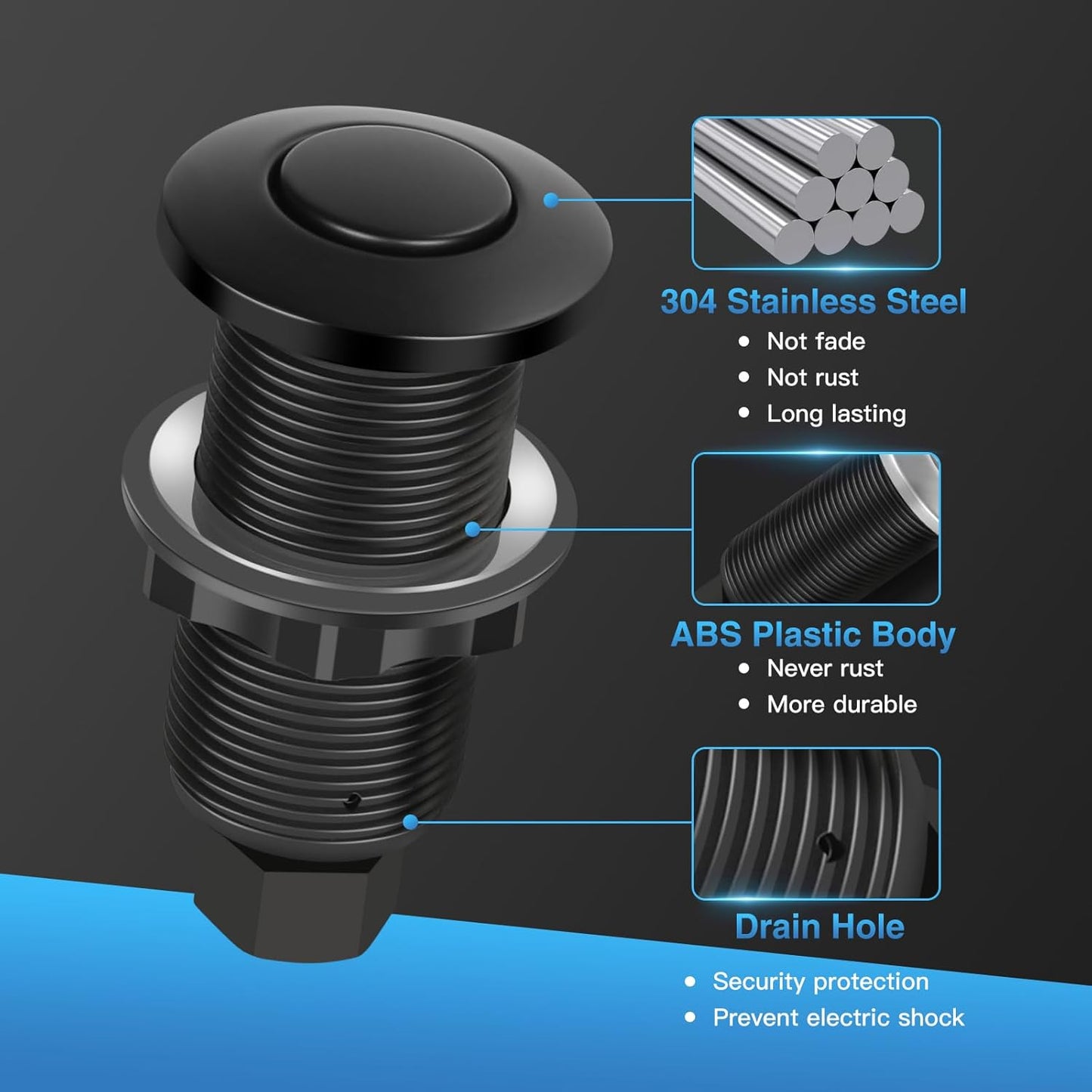 Garbage Disposal Air Switch Kit, UL Certified Professional Garbage Disposal Switch Button Power Module, Sink Top Waste Disposer On/Off Switch