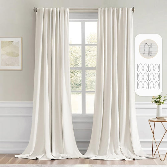 MIULEE Ivory Back Tab Blackout Curtains 120 Inch Long 2 Panels Set for Bedroom, Rod Pocket/Pinch Pleated Extra Long Thermal Insulated Living Room Darkening Light Blocking 10FT Drapes