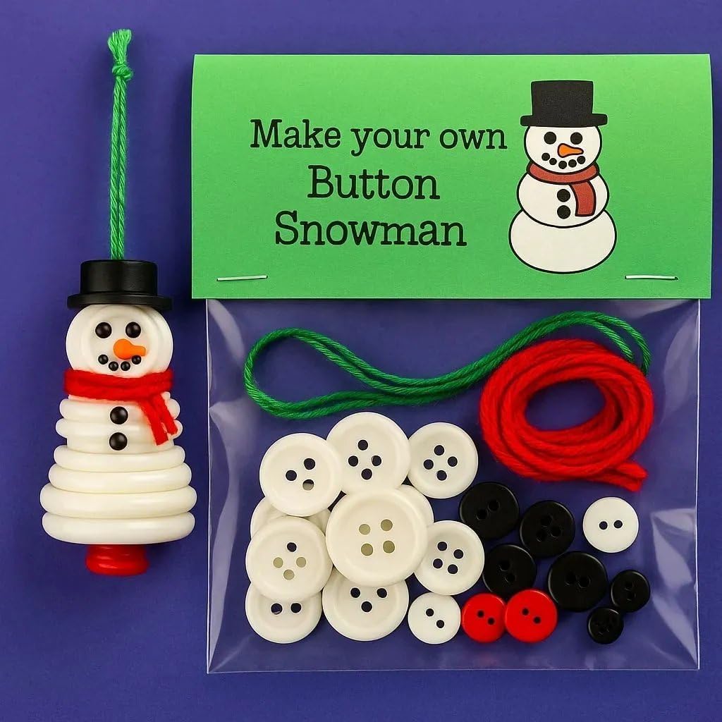DIY Christmas Button Ornament Making Set–Fun Holiday Handmade Decorations for All Ages,DIY Craft Buttons Kit with Christmas Snowman/Santa/Angel,Xmas Tree Hanging Decorations (Mix-4pcs)