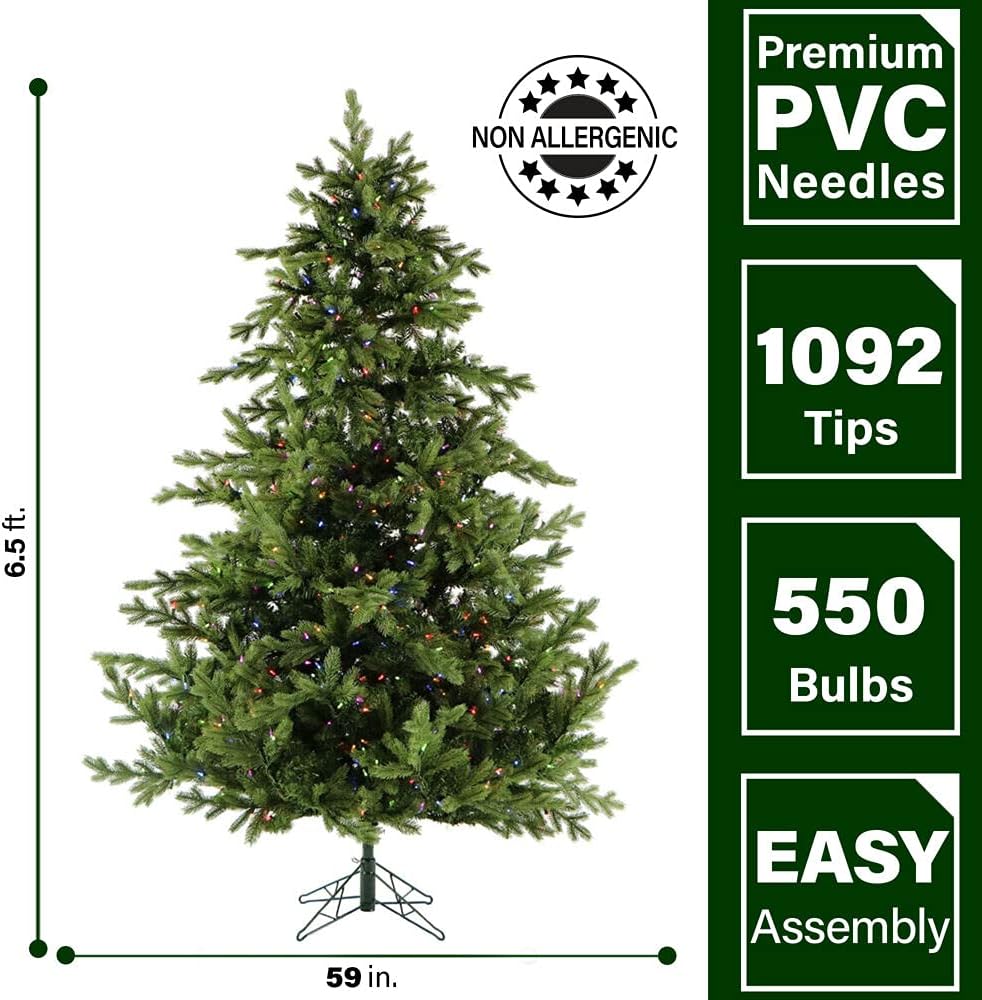 Fraser Hill Farm 6.5-Ft. Foxtail Pine Artificial Christmas Tree with Dual Multicolor & Warm White LED Lights and Stand, Prelit Foldable Fake Tree with Realistic Foliage for Home Decoration