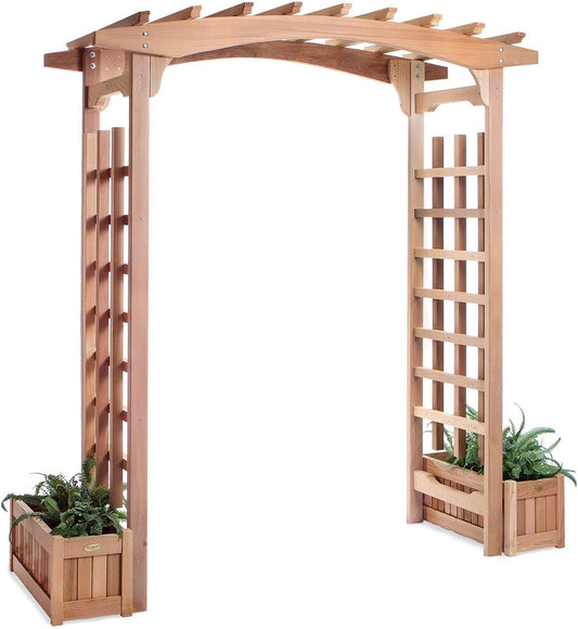 All Things Cedar PA96-Set 6-ft Cedar Garden Pagoda Arbor with Side Planters | Wedding Arch for Ceremony | Wood Trellis for Outdoor & Plant Climbing | Handcrafted (Western Red Cedar)