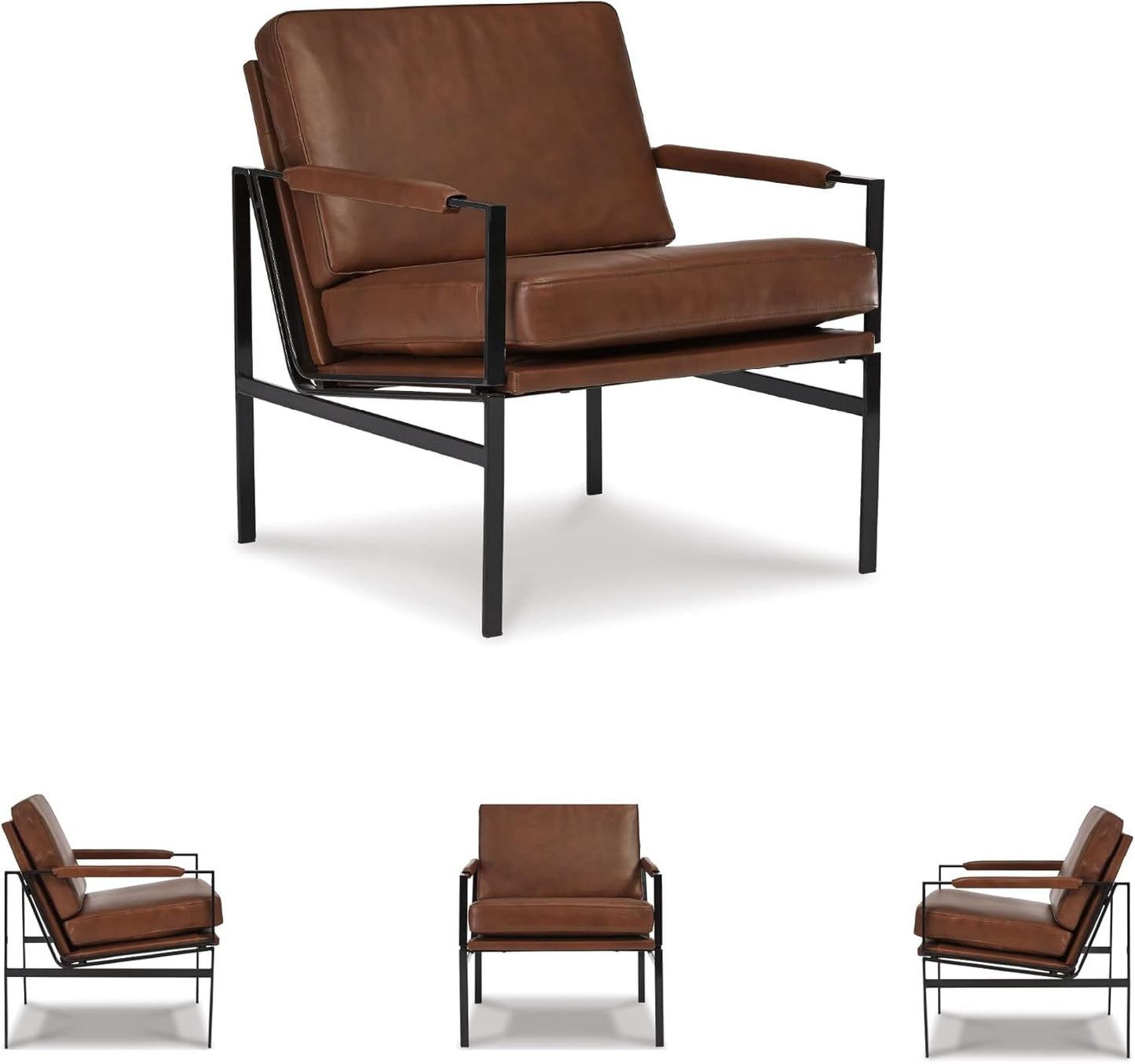 Signature Design by Ashley Puckman Mid-Century Modern Leather Accent Chair, Brown
