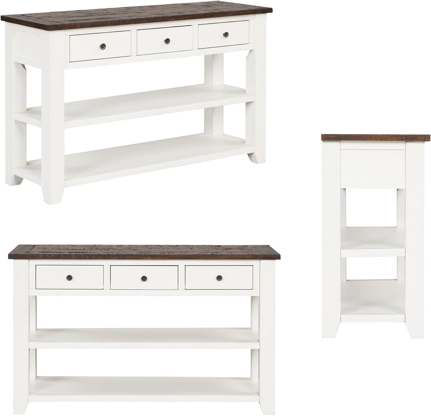 Farmhouse Wood Entryway Console Table 48-Inch Modern Sofa Entry Table with Drawers and Storage Shelves for Entrance Living Room (Antique White)