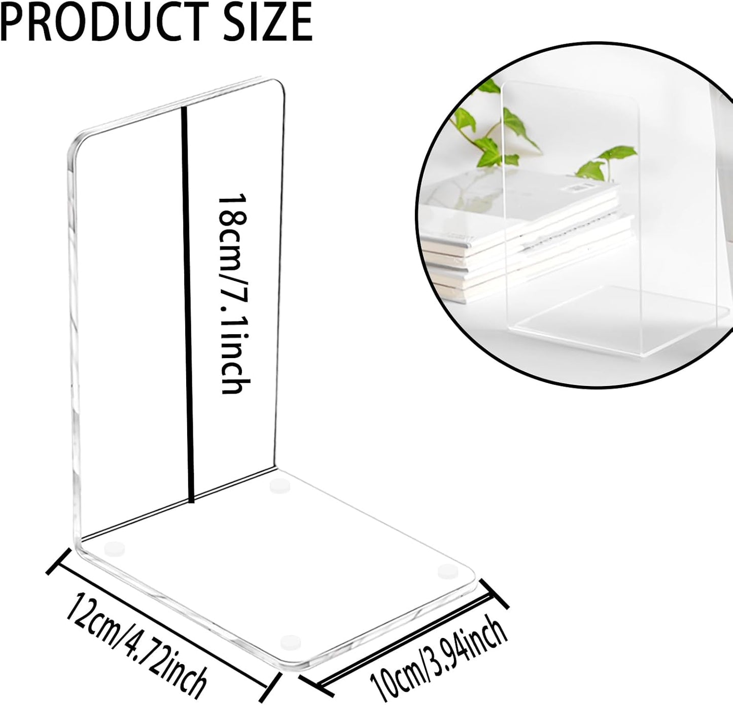 Lulonpon 6 Pieces Book Ends, Bookend, Books Ends for Shelves, Books Ends for Heavy Books, Clear Bookends, Acrylic Bookends for School, Library,Desktop Organizer and Book Shelves