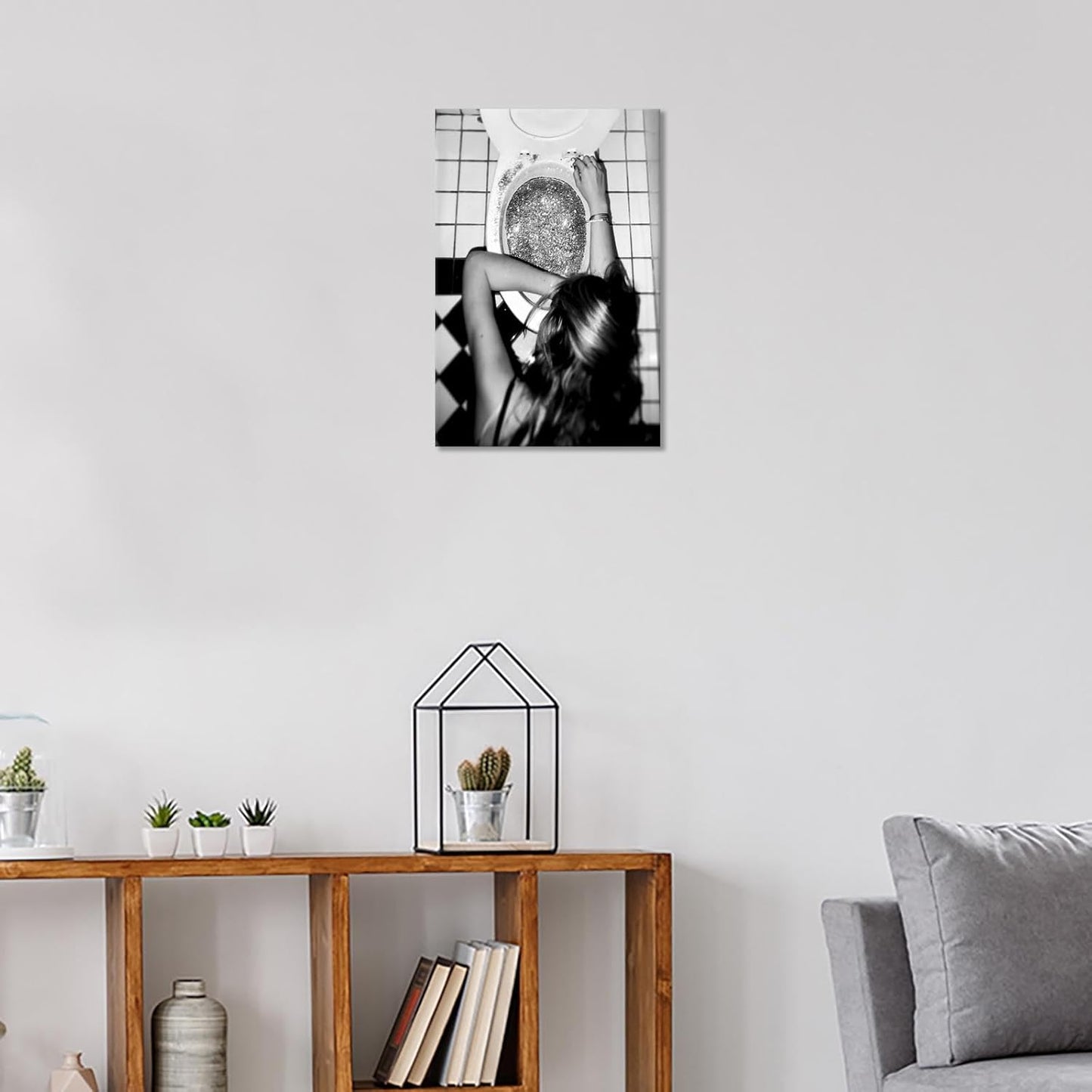 Funny Bathroom Wall Art Black and White posters Bar Disco Party prints painting Girls Bathroom Canvas wall art Funky aesthetics Teen Girl Bedroom wall decor for 12x16in Framed