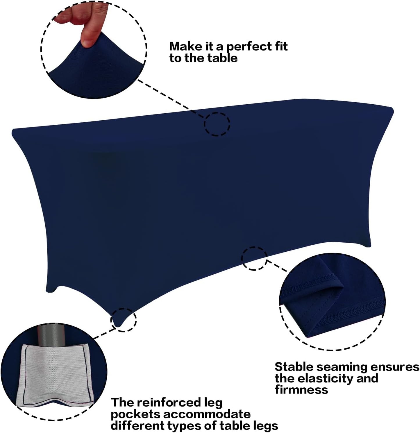 IVAPUPU 4FT Table Cloth for Rectangular Fitted Events Stretch Jean Blue Table Covers Washable Cover Spandex Tablecloth Protector for Party, Wedding, Cocktail, Banquet, Festival