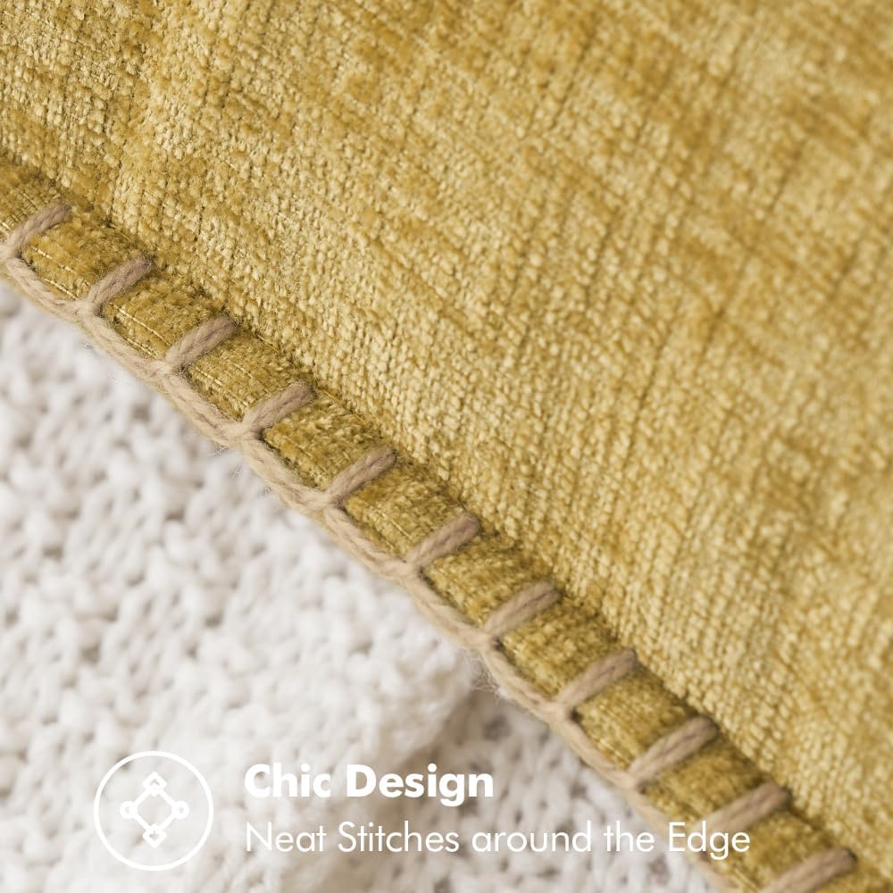 MIULEE Pack of 2 Couch Throw Pillow Covers 20x20 Inch Mustard Yellow Farmhouse Decorative Pillow Covers with Stitched Edge Soft Chenille Solid Dyed Fall Pillow Covers for Sofa Bed Living Room