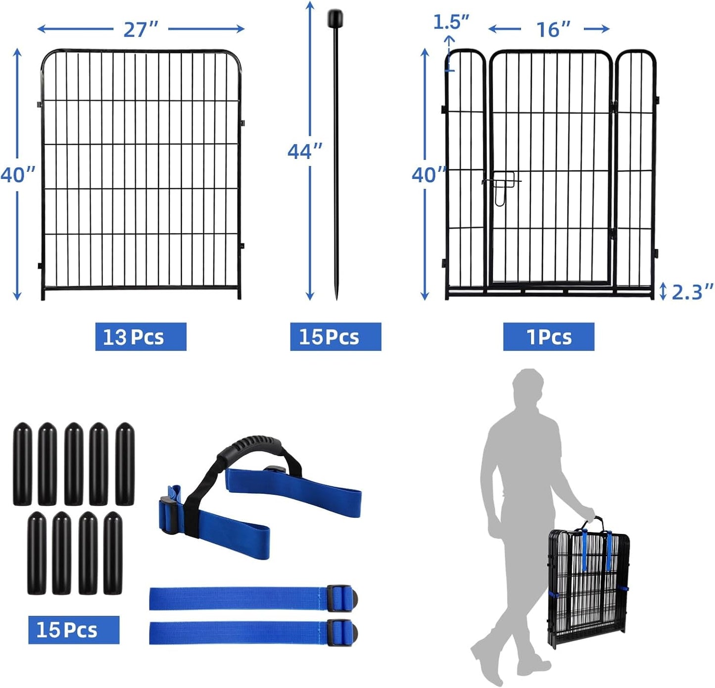 ADAVIN Tall Garden Fence 40 in(H)×31 Ft(L) 14 Panels, Heavy Duty Iron Metal Fence with Gate Low Threshold, Dogs Rabbit Fences Outdoor Camping, Flower Bed Fencing Border, Temporary Black Yard Fences