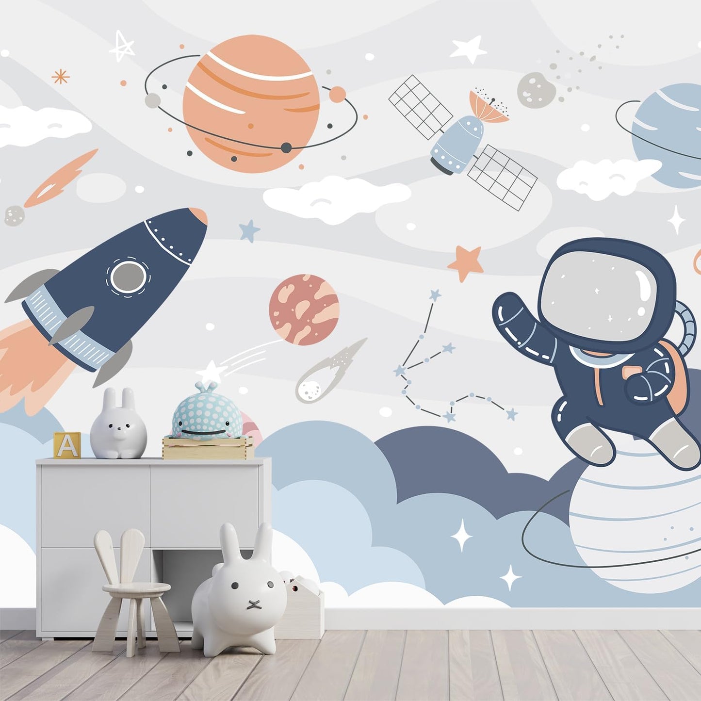 -Nursery Cartoon Space Planet boy Children's Room Wallpaper XT12 M 140" x 91"