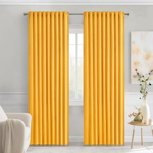 MIULEE Yellow Back Tab Blackout Curtains 72 Inches Long 2 Panels Set for Living Room Bedroom Privacy, Rod Pocket/Pinch Pleat Thermal Insulated Room Darkening Pleated Light Blocking Drapes