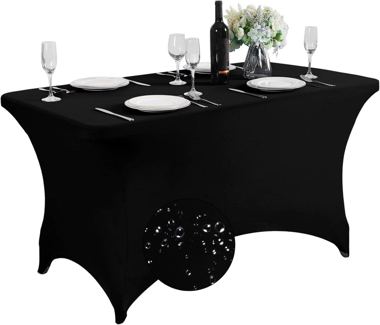 SuperO Waterproof Spandex Table Cover for 4FT Table Universal Fitted Stretch Tablecloth for Party, Banquet, Wedding and Events-Black