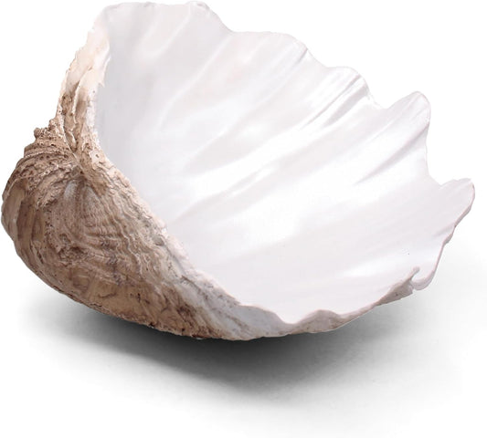 Extra Large Clam Shells Decorative Bowl Earth Tan Sea Shells Decorative Storage Bowls for Coastal Beach theme house table centerpiece decorations & Nautical decorations for coffee table -12.4"-1PC