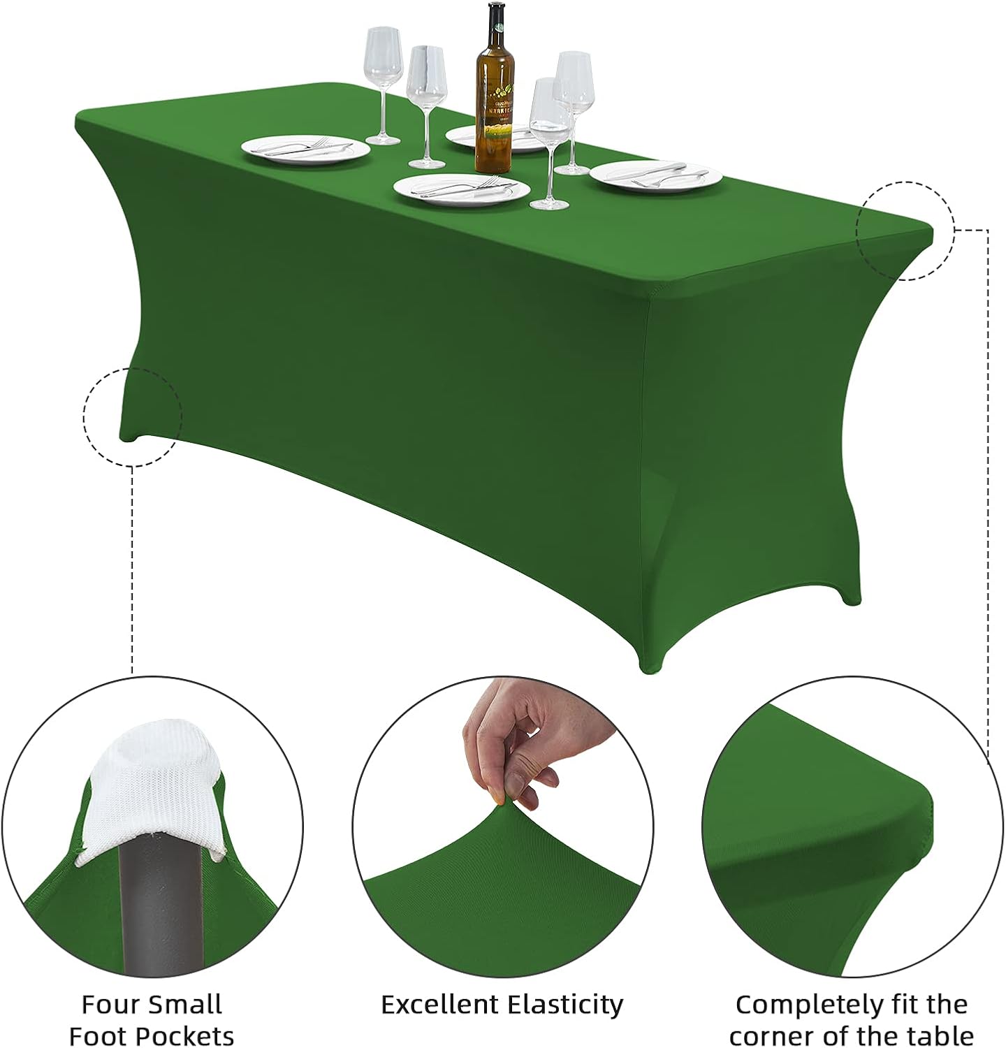 CWK 6FT Waterproof Stretch Spandex Table Cover for Rectangular Tables - Elastic Fitted Tablecloth for Folding Tables,Wrinkle Resistant Table Cloth for Parties, Weddings, Banquets & Events(Grass Green)