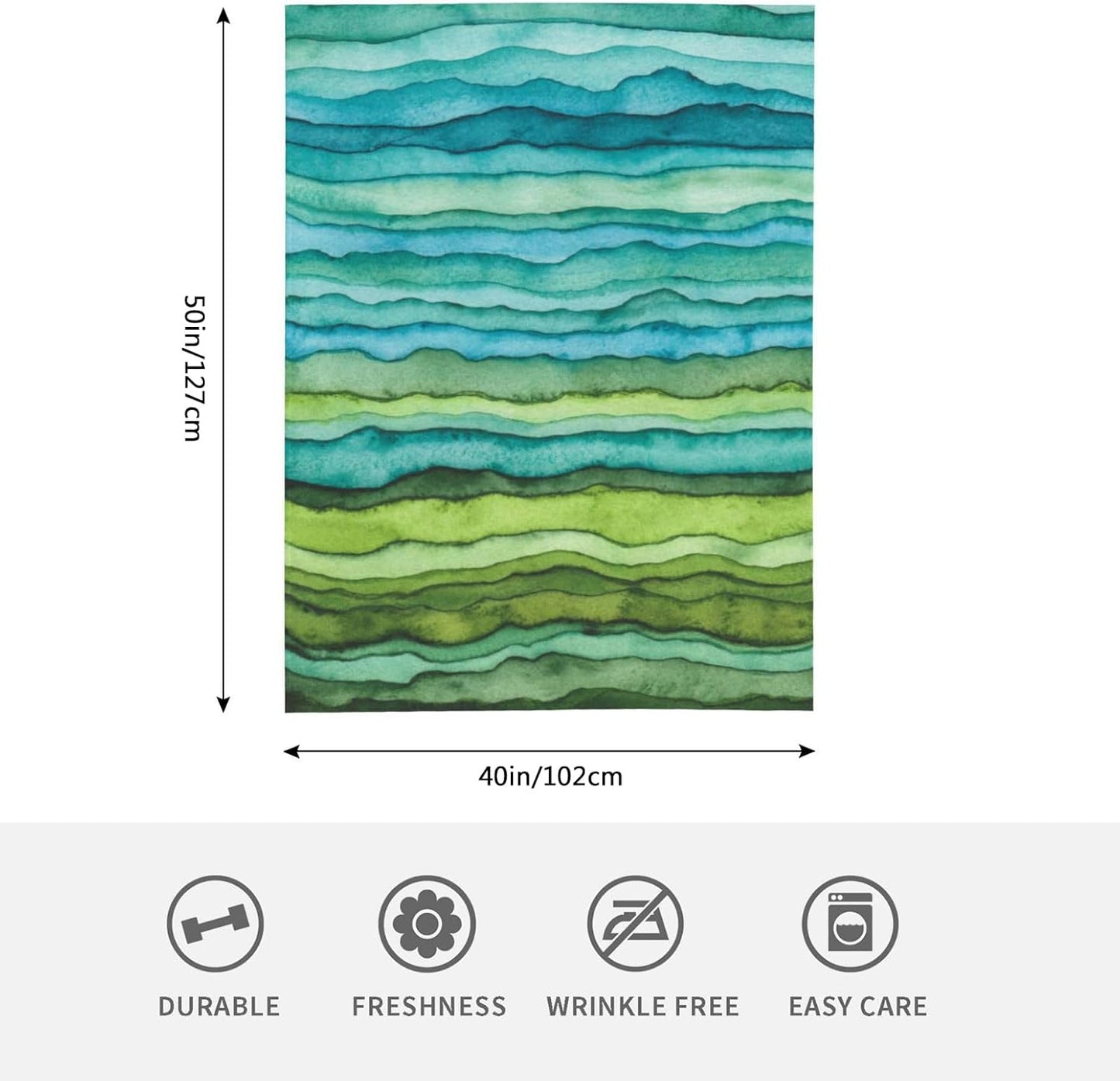 HGOD DESIGNS Watercolor Stripped Waves Blanket for Women, Lightweight Soft Fleece Flannel Throw Blanket Blue and Green Sofa Couch Living Room 40x50 Inch