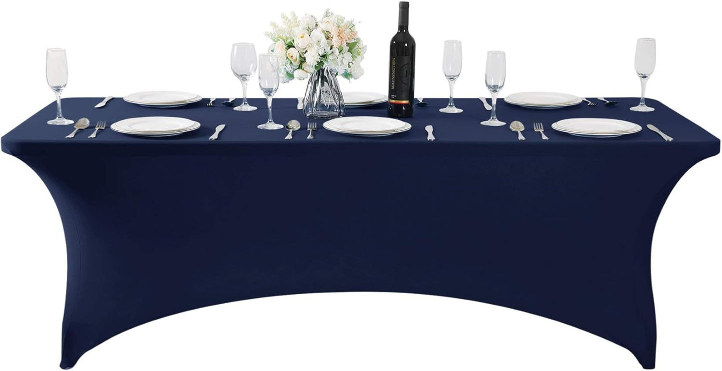 SuperO Waterproof Spandex Table Cover for 8FT Table Universal Fitted Stretch Tablecloth for Party, Banquet, Wedding and Events-Navy