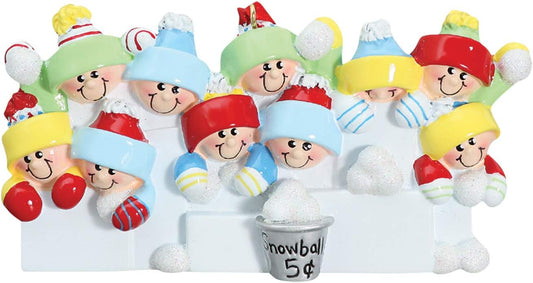 3D Snowball Fight Family of 10 Ornament 2025 Personalized Family Christmas Ornaments 2025 | Snowman Winter Holiday Personalized Tree Ornaments for Grandchildren, Siblings & Grandkids of Ten Ornament