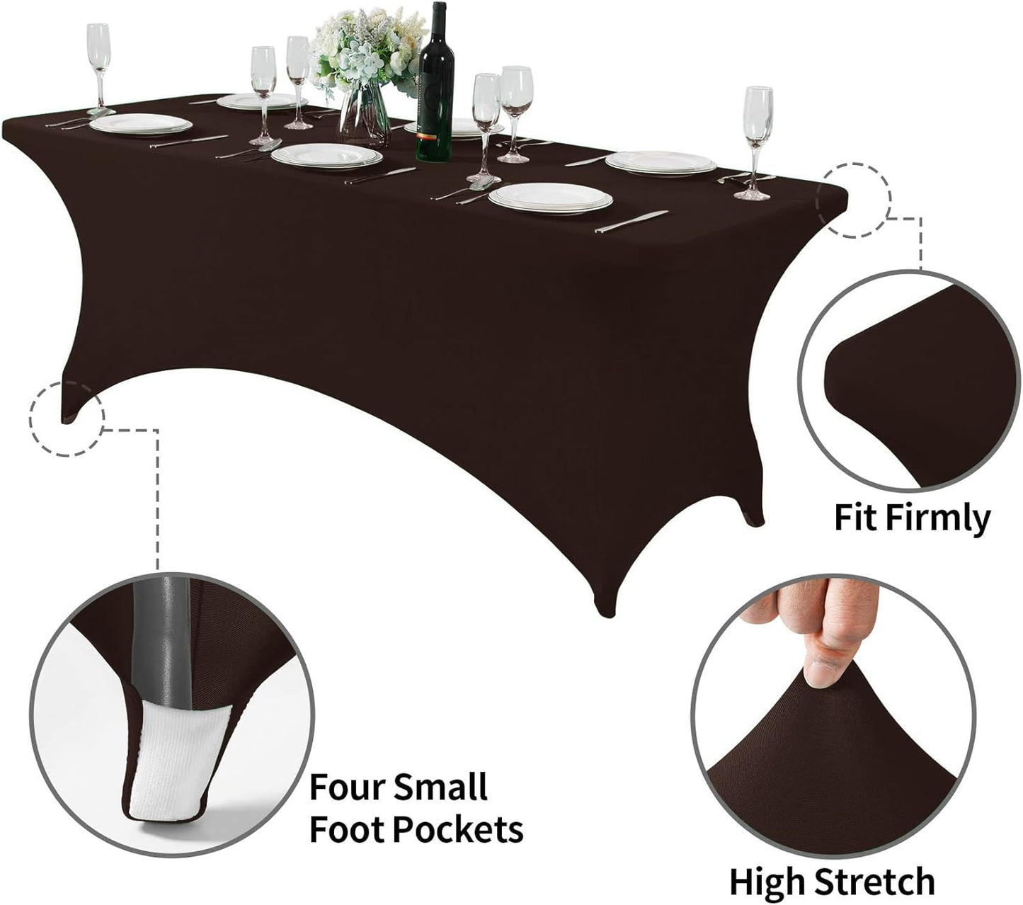 Spandex Table Cover for 6Ft or 4fT or 8ft Table Universal Fitted Stretch Tablecloth for Party, Banquet, Wedding and Events-Chocolate