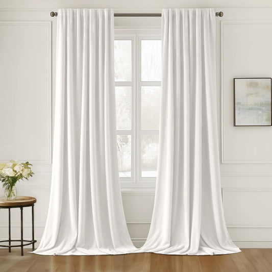 MIULEE White Velvet Curtains 90 inches Long 2 Panels - Luxury Pinch Pleated Room Darkening Window Drapes for Bedroom Living Room Thermal Insulated Super Soft, Back Tab Rod Pocket Elegant Decor