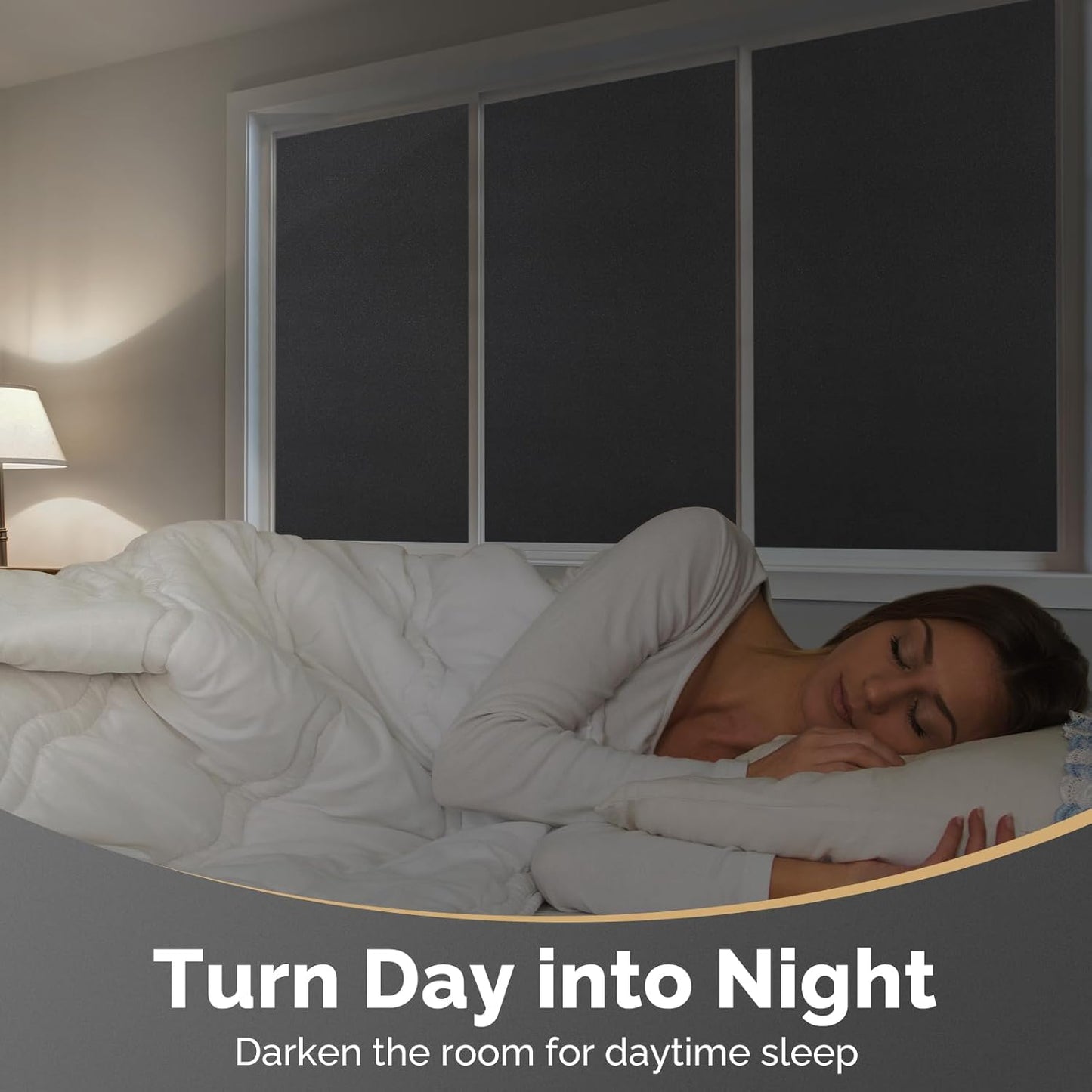 DOWELL Blackout Window Film, 100% Light Sun Blocking Static Cling Frosted Privacy Film for Glass, Heat Control Removable Window Tint, Room Darkening Cover for Day Sleep, Black, 35.4" x 78.5"