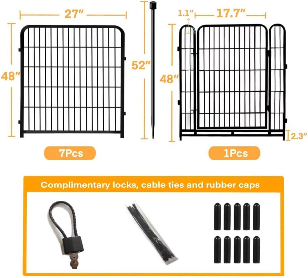 48 in(H) Decorative Garden Fence with Gate,8 Panels Total 17.7 Ft(L) Heavy Duty Iron Animal Barrier Fence for Yard,Suitable for Indoor Pet Or Outdoor Dog Fencing, Garden Border Fence