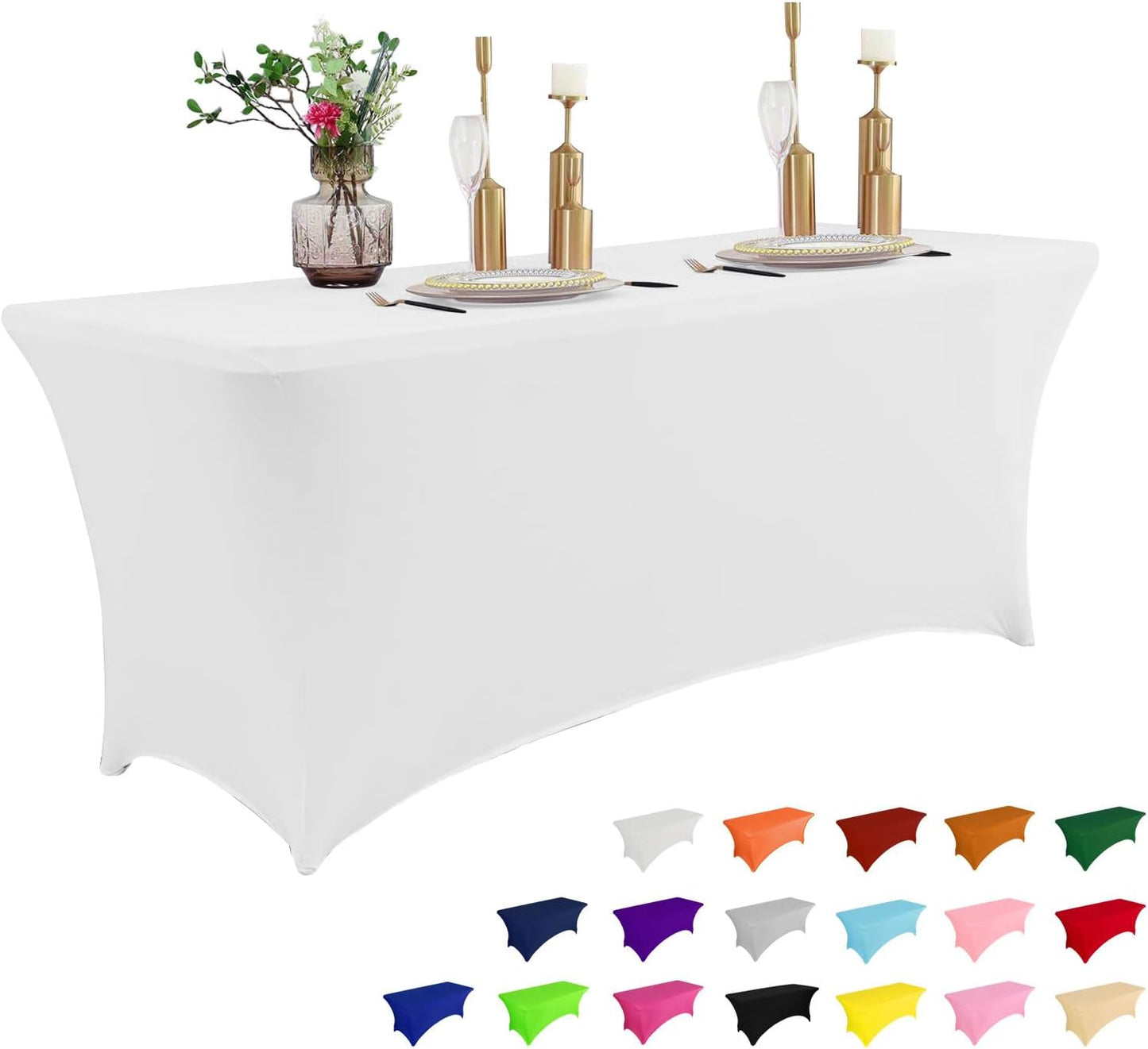 IVAPUPU 4FT Spring Table Cloth for Rectangular Fitted Events Stretch White Table Covers Washable Cover Spandex Tablecloth Protector for Party, Wedding, Cocktail, Banquet, Festival