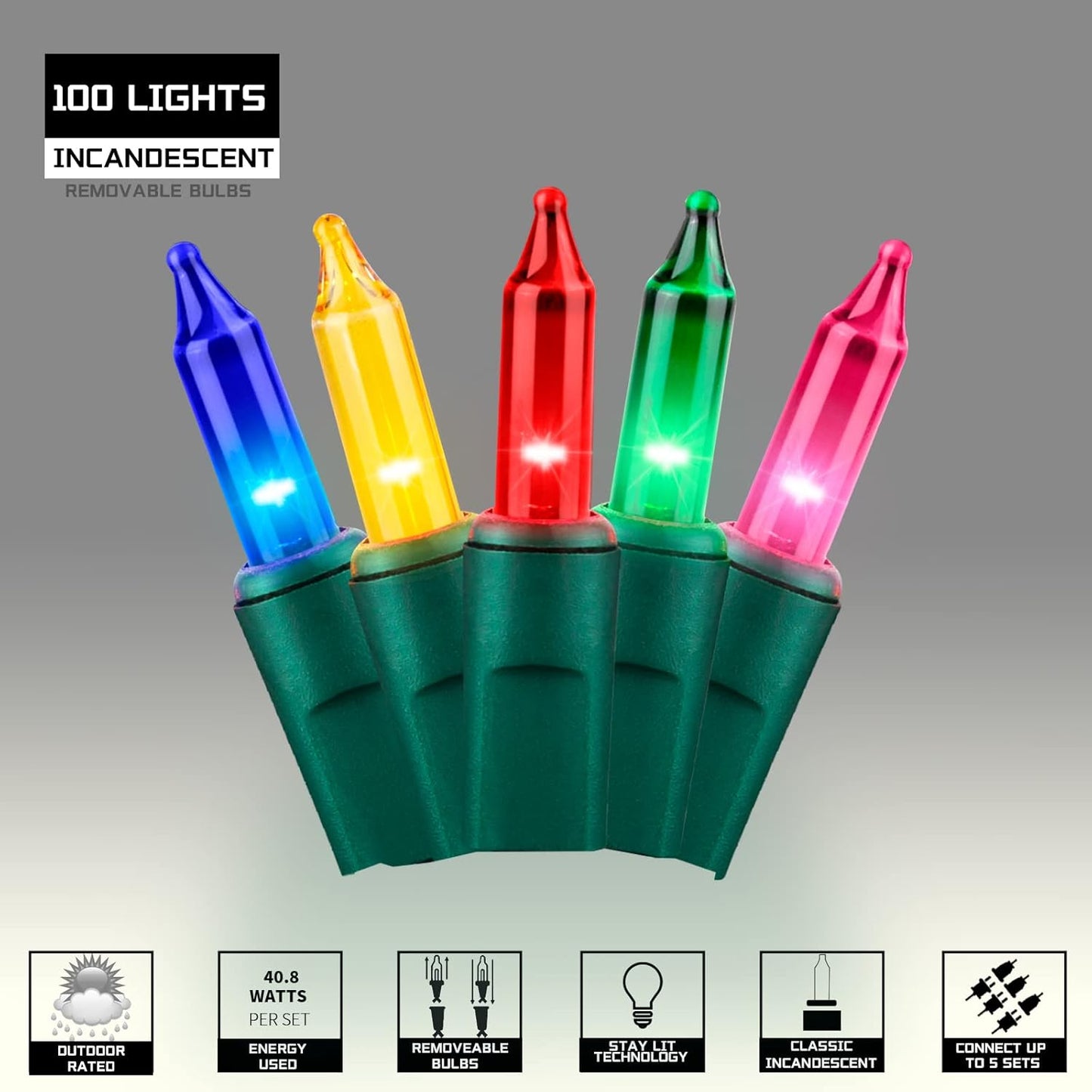 100LIGHTS Multi Extra-Bright with End Connectors Christmas Decorative Lights 5.98m UL Certified Mini String Light Set Waterproof for Home Garden Holiday Christmas Tree Party Patio Wedding