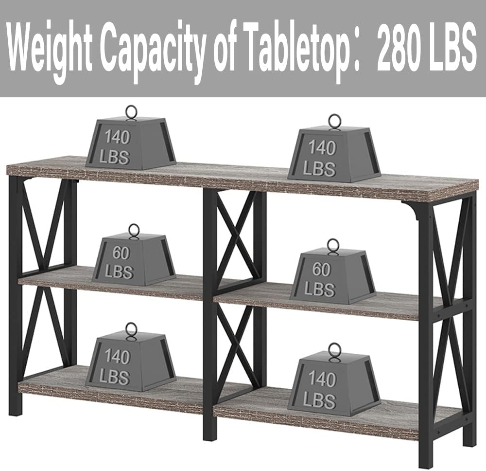 LVB Rustic Sofa Table, Farmhouse Console Table for Living Room, Hallway entryway Table with Storage, Entry Table for Foyer, Light Grey Oak, 55 Inch