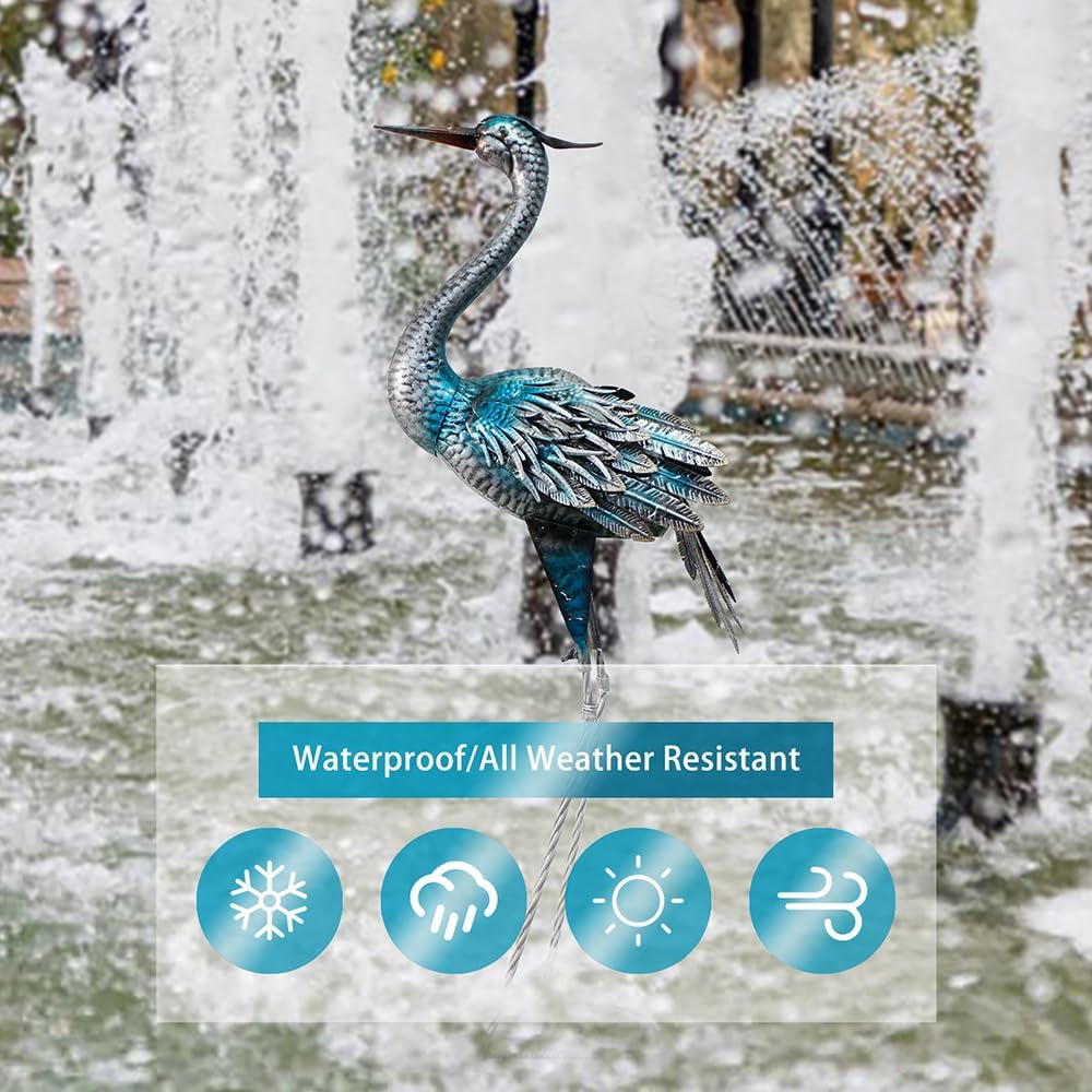 Crane Outdoor Decor Statue, Blue Heron Garden Statue Metal Yard Art Outdoor Decoy, Garden Sculptures & Statues for Yard/Lawn/Pond/Outdoor Decoration, 1Pc