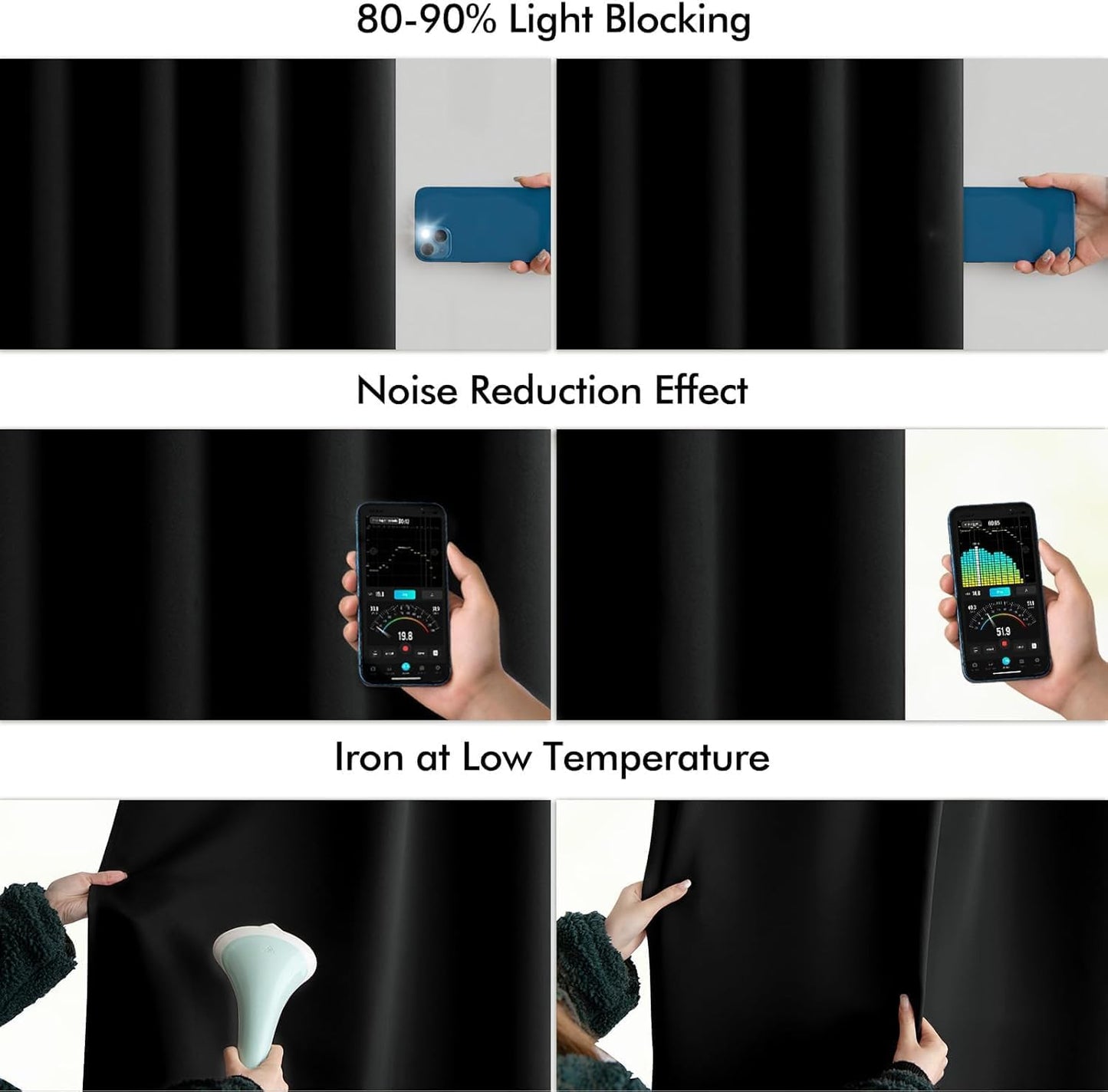 MIULEE Back Tab Blackout Curtains 90 Inch Long 2 Panels Set for Living Room Bedroom Privacy, Halloween Black Rod Pocket/Pinch Pleated Thermal Insulated Room Darkening Light Blocking Curtains/Drapes