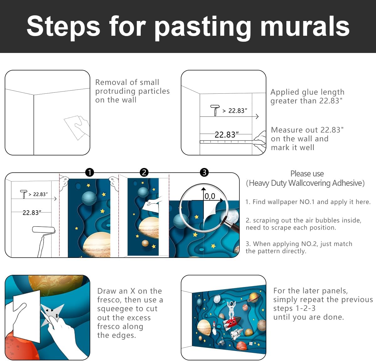 -Kindergarten Children Galactic Planet Fabric Wallpaper Living Room Bedroom Boys Girls Children Cartoon Astronauts Large Mural- 91"x65"（ not Peel and Stick）