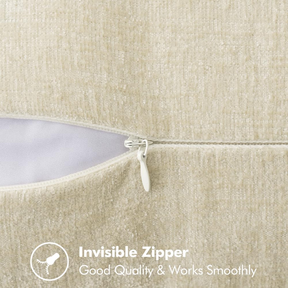 MIULEE Pack of 2 Christmas Pillow Covers 18x18 Inch Cream White Farmhouse Decorative Throw Pillow Covers with Stitched Edge Soft Chenille Solid Dyed Couch Pillow Covers for Sofa Bed Living Room