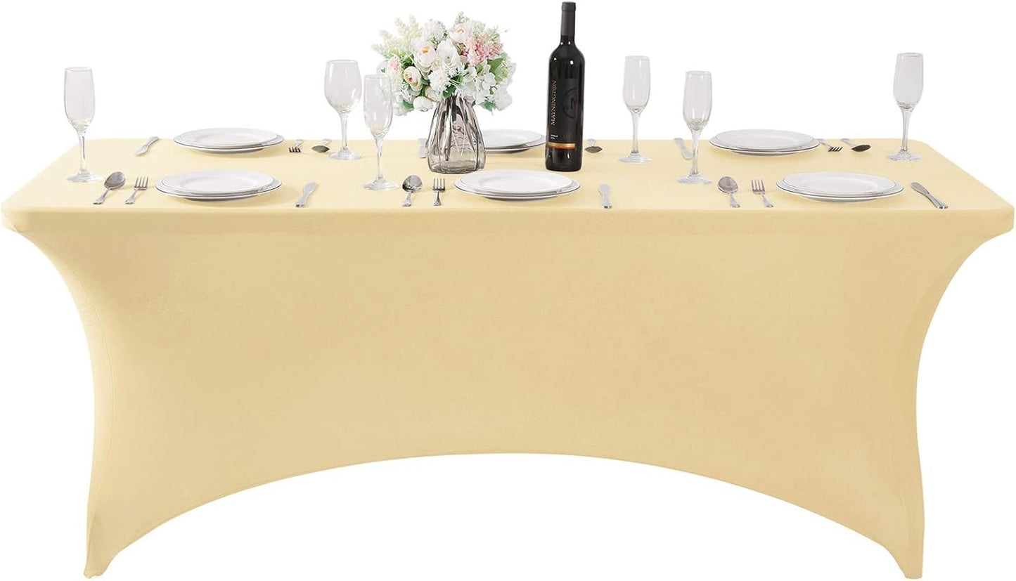 SuperO Waterproof Spandex Table Cover for 6FT Table Universal Fitted Stretch Tablecloth for Party, Banquet, Wedding and Events-Champagne