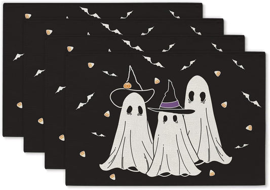 Halloween Placemats Ghost Pumpkin Bat Set of 4 Table Mats Seasonal Cute Home Party Kitchen Dining Table Decorations