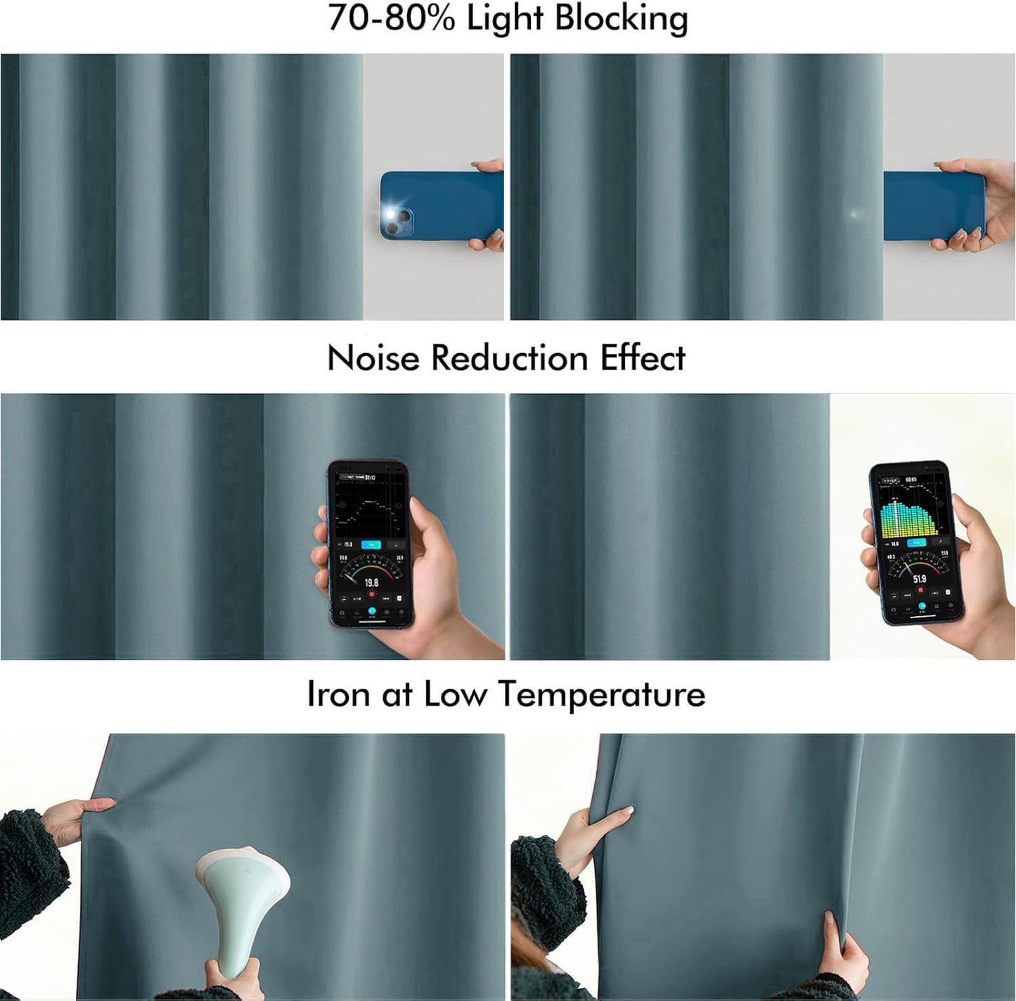 MIULEE Greyish Blue Back Tab Blackout Curtains 72 Inches Long 2 Panels Set for Living Room Bedroom Privacy, Rod Pocket/Pinch Pleat Thermal Insulated Room Darkening Pleated Light Blocking Drapes