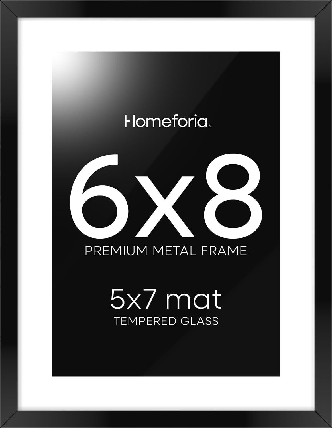 Homeforia 6x8 Picture Frame Black, High End Metal 6 x 8 Black Frames with Mat 5 x 7 for Art, 8x6 Desk Frame Matted to 5x7 inch Photo, 6 by 8 Wall or Tabletop Frames, Tempered Glass, Wall Kit, Set of 1