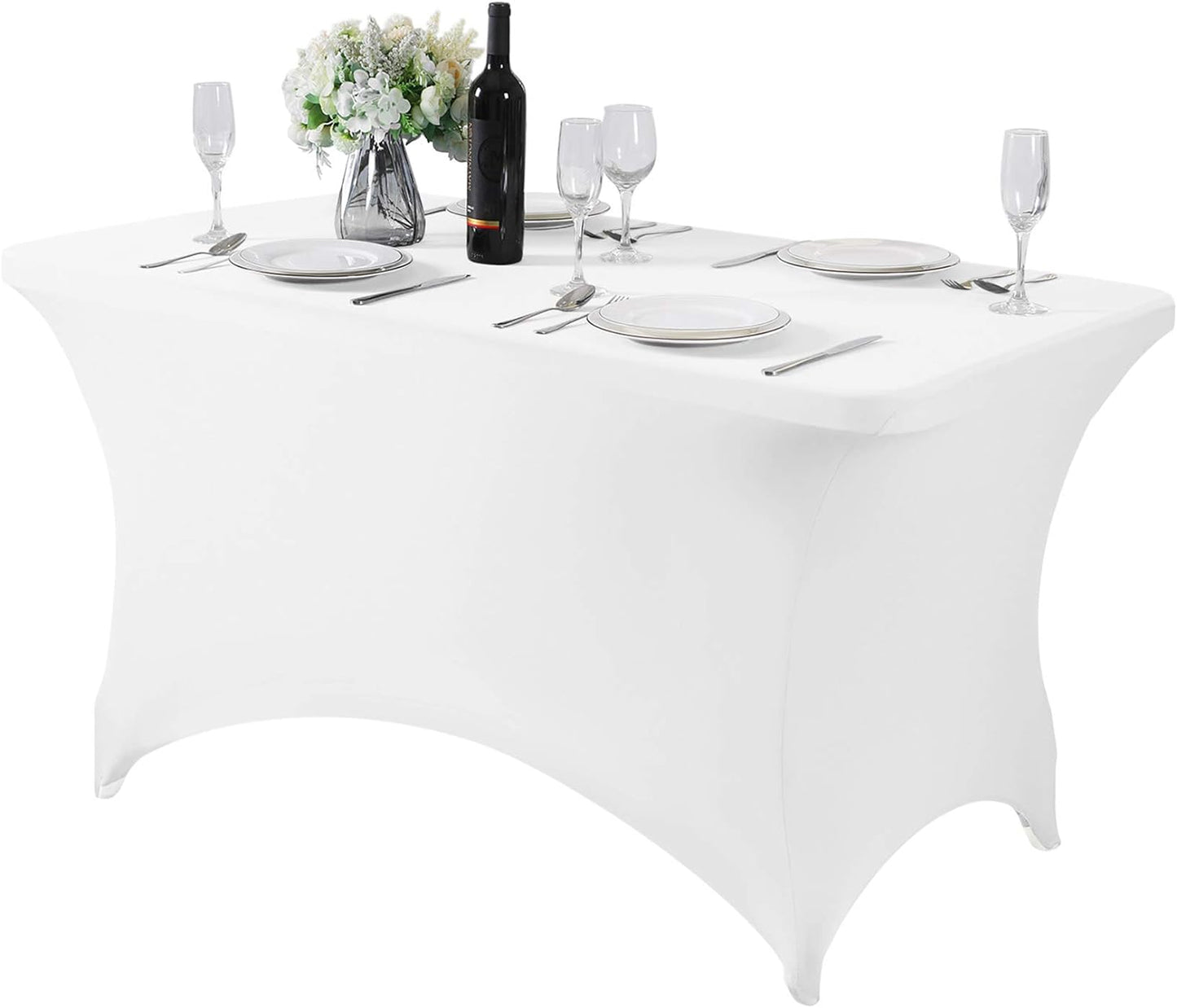 Spandex Table Cover for 4FT or 6ft or 8ft Table Universal Fitted Stretch Tablecloth for Party, Banquet, Wedding and Events-White