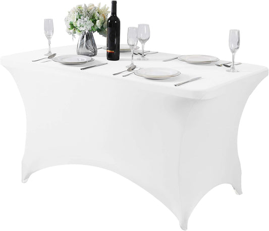 Spandex Table Cover for 4FT or 6ft or 8ft Table Universal Fitted Stretch Tablecloth for Party, Banquet, Wedding and Events-White
