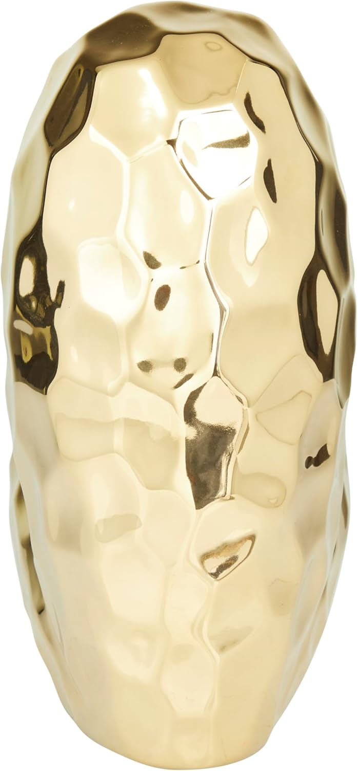 Deco 79 Porcelain Ceramic Heart Decorative Sculpture Dimensional Angled Origami Inspired Home Decor Statue, Accent Figurine 8" x 3" x 8", Gold