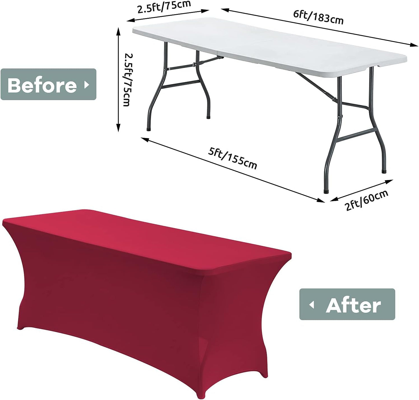 CWK 6FT Waterproof Stretch Spandex Table Cover for Rectangular Tables - Elastic Fitted Tablecloth for Folding Tables,Wrinkle Resistant Table Cloth for Parties, Weddings, Banquets & Events(Apple Red)