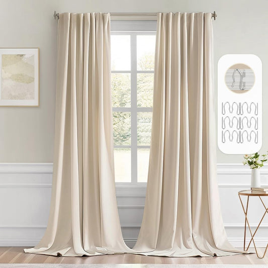 MIULEE Cream Beige Back Tab Light Blocking Curtains 98 Inch Length 2 Panels Set for Living Room Bedroom Privacy, Rod Pocket/Pinch Pleat Thermal Insulated Room Darkening Pleated Blackout Drapes