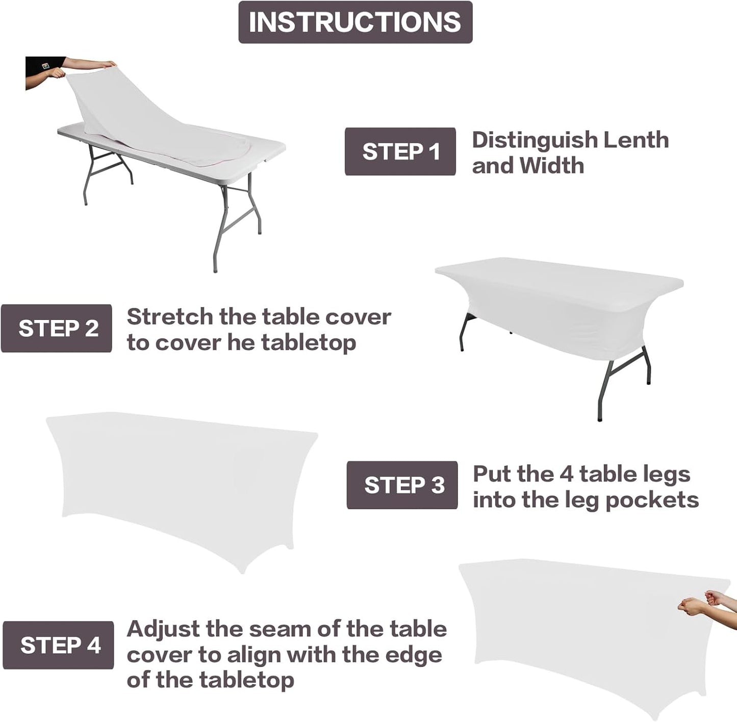 IVAPUPU 6FT Spring Table Cloth for Rectangular Fitted Events Stretch White Table Covers Washable Spandex Tablecloth Protector for Party, Wedding, Cocktail, Banquet, Festival