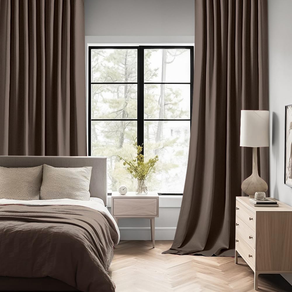 MIULEE Chocolate Brown Back Tab Blackout Curtain 96 Inch Long 2 Panels Set for Bedroom, Rod Pocket/Pinch Pleat Thermal Insulated Living Room Darkening Pleated Light Blocking Floor to Ceiling Drape