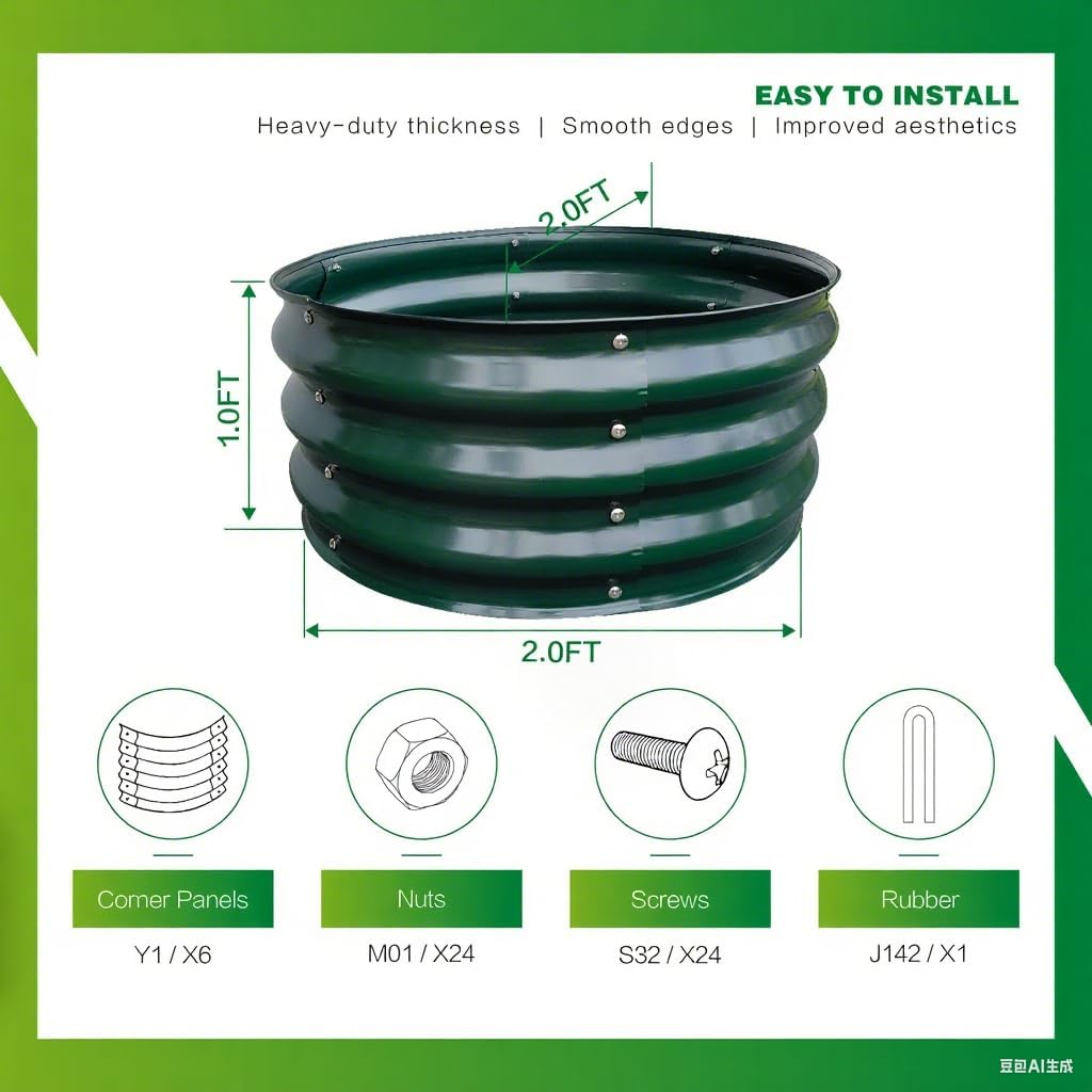 GARDMAX 2x2x1FT Galvanized Round Raised Garden Bed Kit, Metal Planter Boxes Outdoor with Easy Assembly, Large Garden Bed for Vegetables, Fruits, Flower, Herbs Dark Green