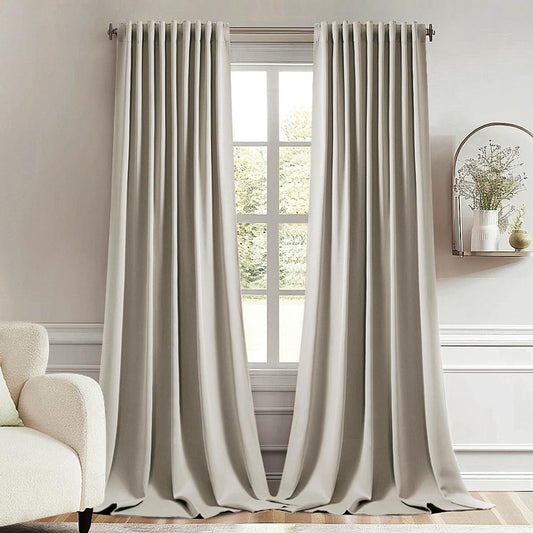 MIULEE Stone Back Tab Blackout Curtains 90 Inches Long 2 Panels Set for Living Room Bedroom Privacy, Rod Pocket/Pinch Pleat Thermal Insulated Room Darkening Pleated Light Blocking Drapes
