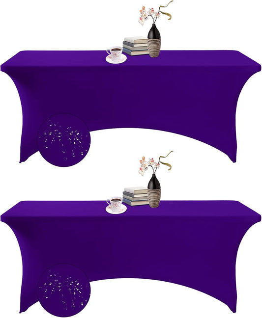 2Pack Spandex Waterproof Table Covers 6ft，Spandex 6ft Waterproof Table Cover for Party,Wedding, Banquet, and Events(Purple)