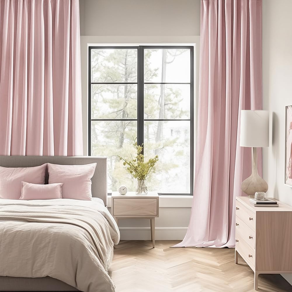 MIULEE Baby Pink Back Tab Blackout Curtains 84 Inch Length 2 Panels Set for Living Room Bedroom Privacy, Rod Pocket/Pinch Pleated Thermal Insulated Room Darkening Light Blocking Drapes, W66xL84